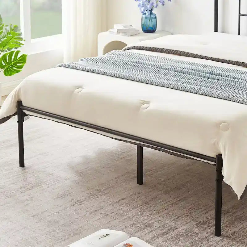 Letto matrimoniale in metallo da 14 pollici con testiera, letto con piattaforma in ferro battuto, senza bisogno di box spring/base per materasso per riporre oggetti