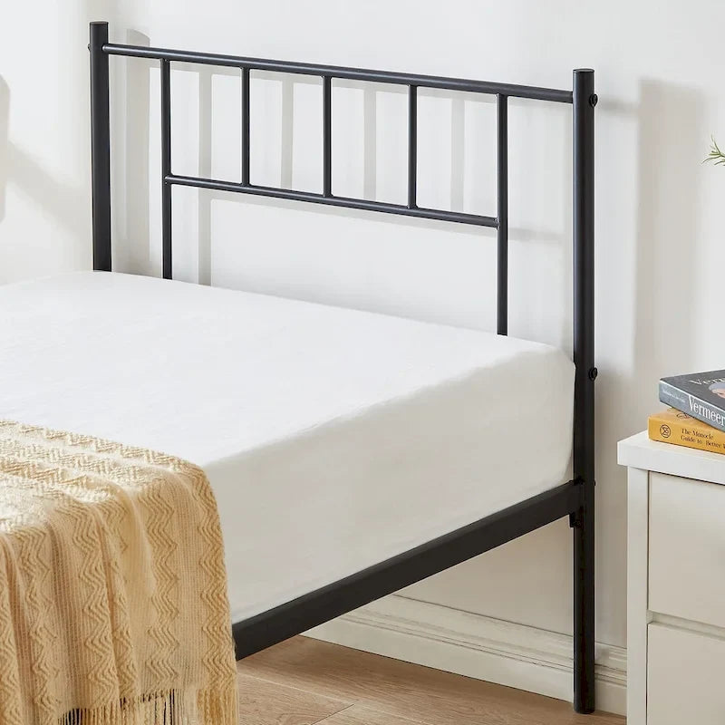 Letto matrimoniale in metallo da 14 pollici con testiera, letto con piattaforma in ferro battuto, senza bisogno di box spring/base per materasso per riporre oggetti
