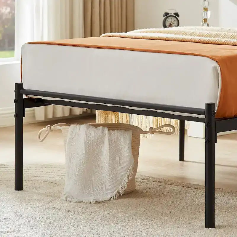 Letto matrimoniale in metallo da 14 pollici con testiera, letto con piattaforma in ferro battuto, senza bisogno di box spring/base per materasso per riporre oggetti