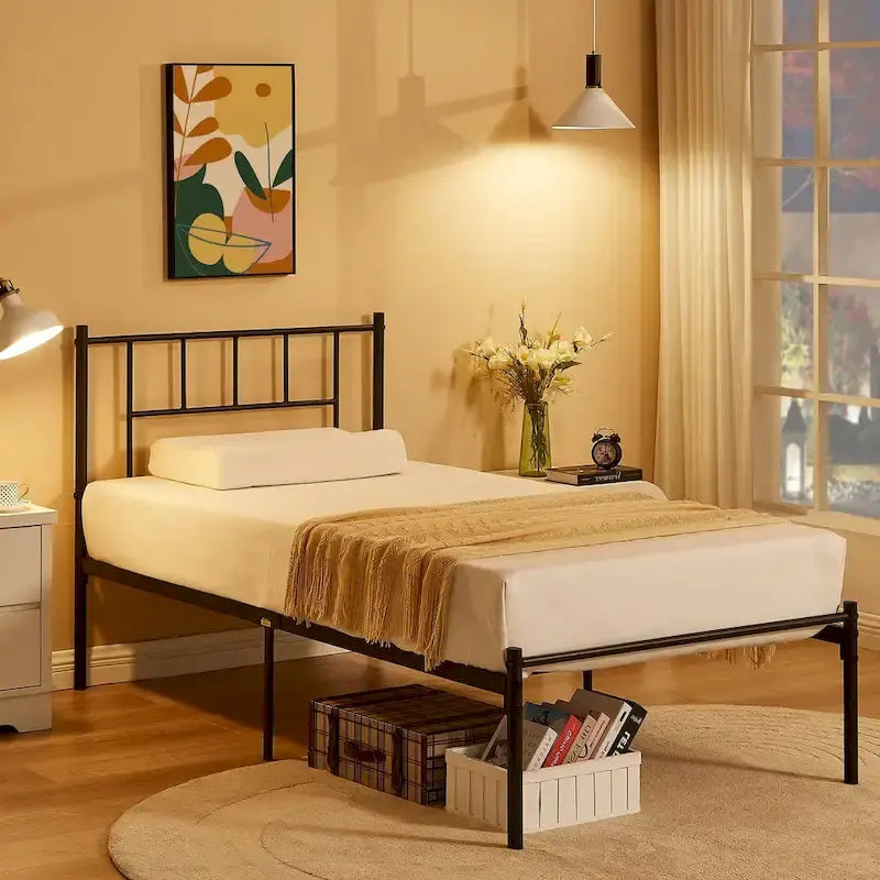Letto matrimoniale in metallo da 14 pollici con testiera, letto con piattaforma in ferro battuto, senza bisogno di box spring/base per materasso per riporre oggetti