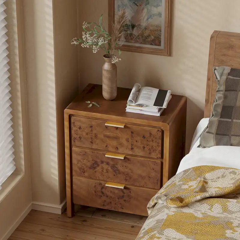 Comodino in stile rustico completamente assemblato COZAYH, cassettiera in legno invecchiato rustico, cassettiera, stile boho