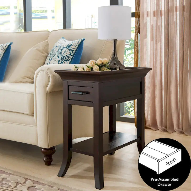 Leick Home One Drawer Traditional Cherry Tray Edge Side Table with Shelf