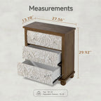 Comodino rustico COZAYH a 3 cassetti con motivo a foglie intagliato, cassettiera vintage in stile country francese