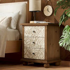 Comodino rustico COZAYH a 3 cassetti con motivo a foglie intagliato, cassettiera vintage in stile country francese