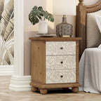 Comodino rustico COZAYH a 3 cassetti con motivo a foglie intagliato, cassettiera vintage in stile country francese