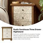 Comodino rustico COZAYH a 3 cassetti con motivo a foglie intagliato, cassettiera vintage in stile country francese
