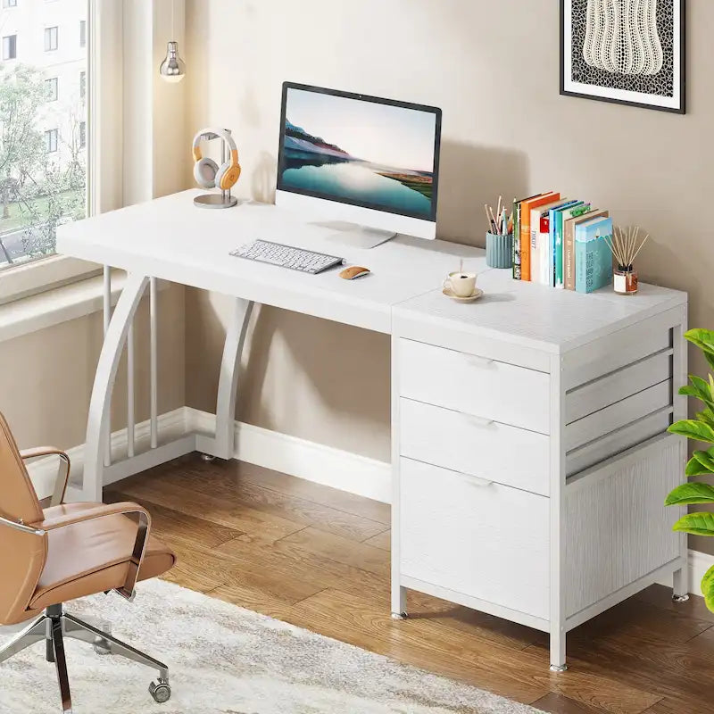 Ampia scrivania per computer con cassettiera reversibile