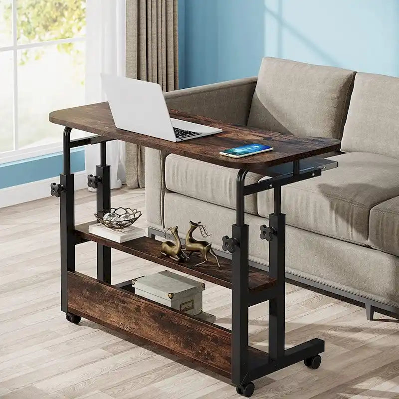 Height Adjustable Portable Desk with Charging Station, Sofa Couch Bedside Laptop Table