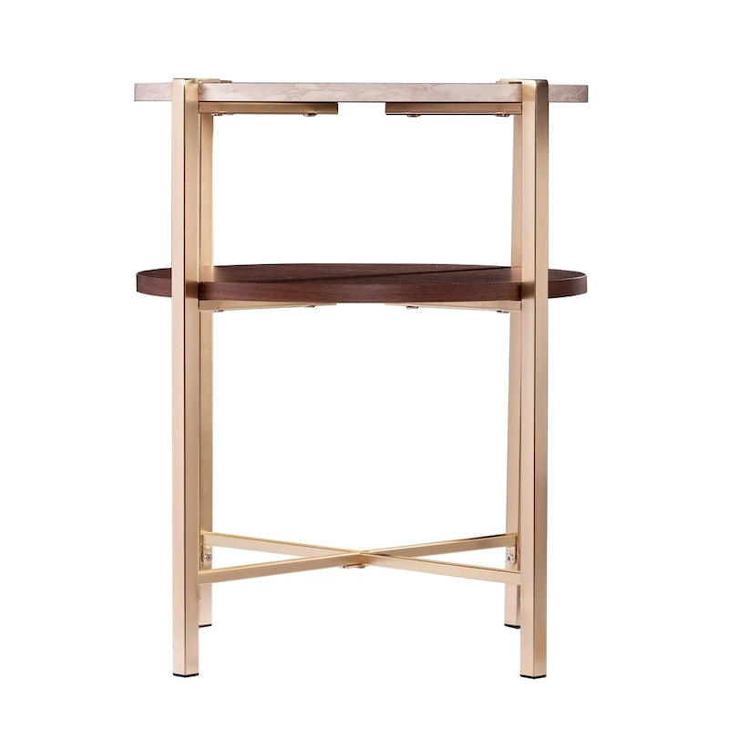 Tavolino rotondo moderno Aldea di SEI Furniture con piano in finto marmo e ripiano in finto legno