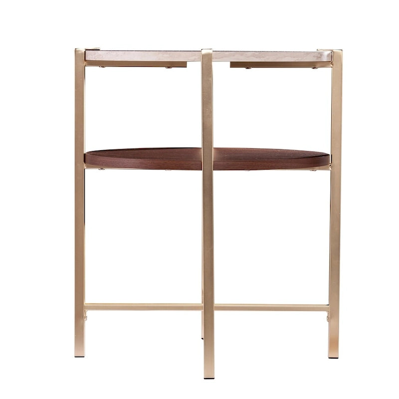 Tavolino rotondo moderno Aldea di SEI Furniture con piano in finto marmo e ripiano in finto legno