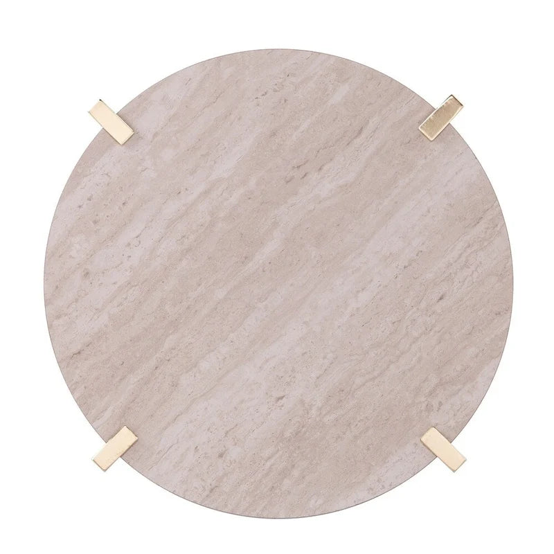 Tavolino rotondo moderno Aldea di SEI Furniture con piano in finto marmo e ripiano in finto legno