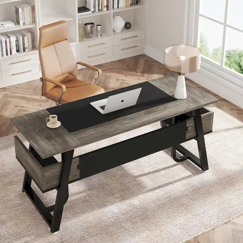 Scrivania direzionale per ufficio con ripiano portaoggetti, postazione di lavoro aziendale, scrivania per la stanza del capo