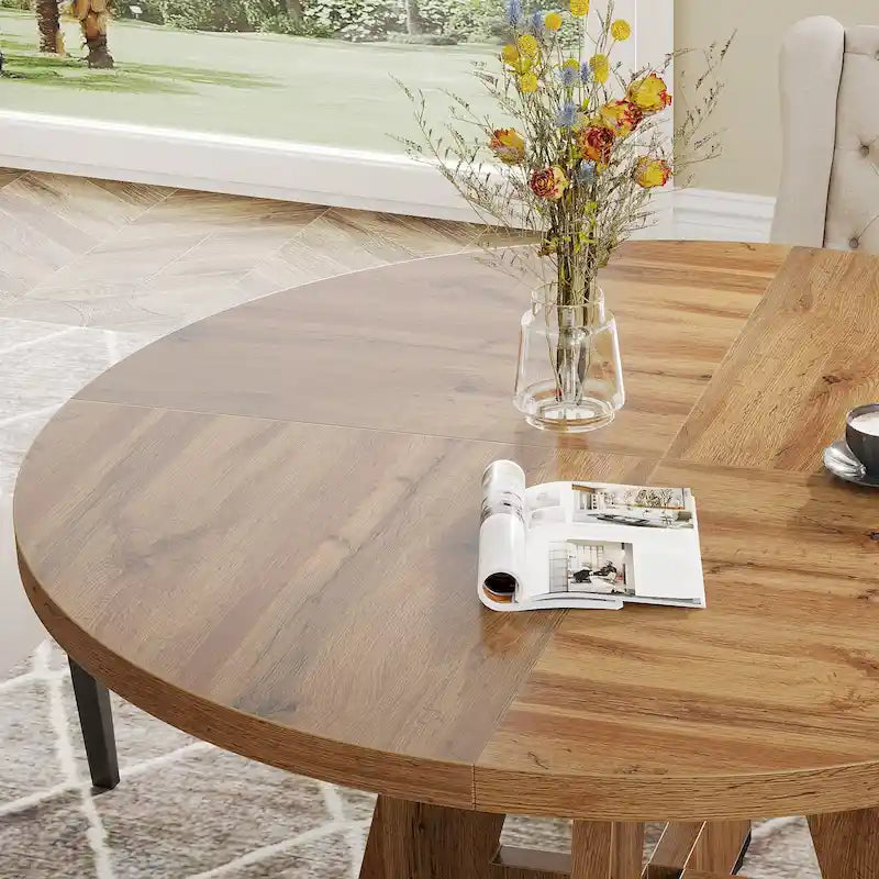 Tavolo da pranzo rotondo da 47 pollici per 4 persone, tavolo da pranzo in stile fattoria in legno per cucina, sala da pranzo, soggiorno