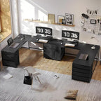 Scrivania a L con ripiano portaoggetti a 5 cassetti e presa di corrente