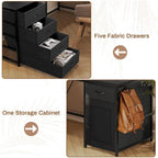 Scrivania a L con ripiano portaoggetti a 5 cassetti e presa di corrente