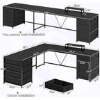 Scrivania a L con ripiano portaoggetti a 5 cassetti e presa di corrente