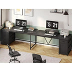 Scrivania a L con ripiano portaoggetti a 5 cassetti e presa di corrente