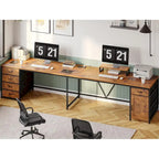 Scrivania a L con ripiano portaoggetti a 5 cassetti e presa di corrente