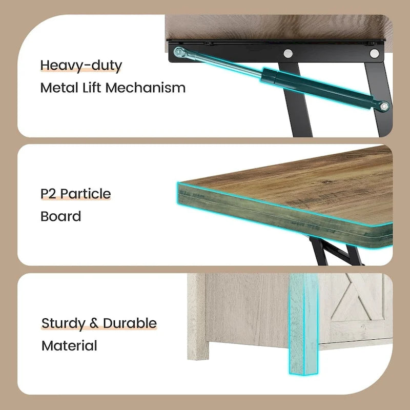 Tavolino da caffè con piano sollevabile, 2 ante scorrevoli, tavolo da pranzo con contenitore