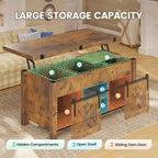 Tavolino da caffè con piano sollevabile, 2 ante scorrevoli, tavolo da pranzo con contenitore