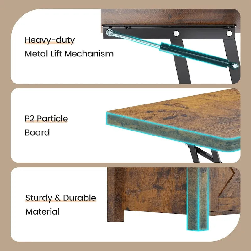 Tavolino da caffè con piano sollevabile, 2 ante scorrevoli, tavolo da pranzo con contenitore