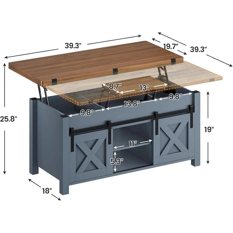 Tavolino da caffè con piano sollevabile, 2 ante scorrevoli, tavolo da pranzo con contenitore