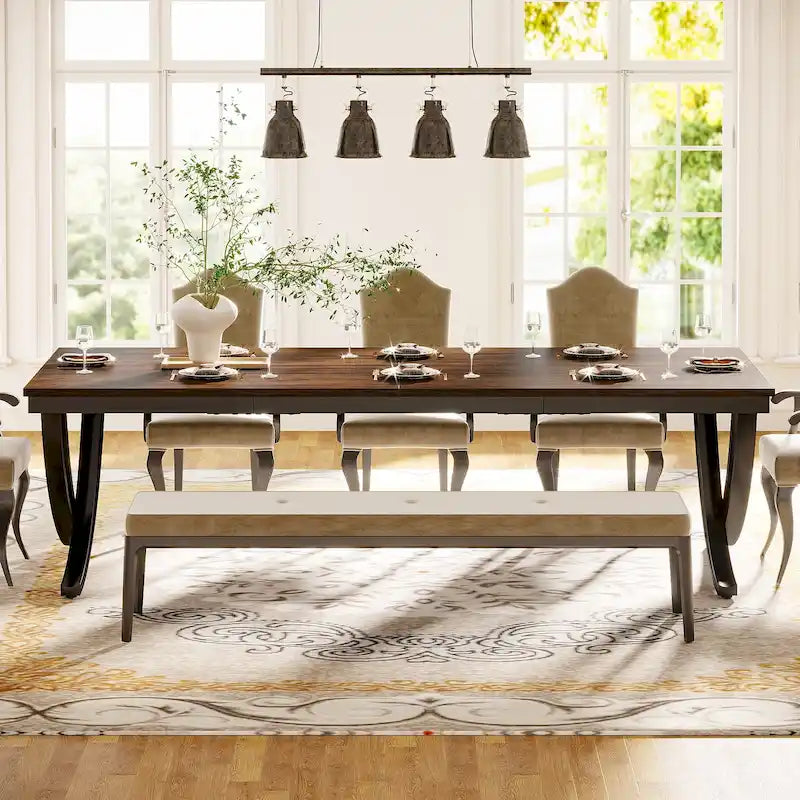 Tavolo da pranzo rettangolare per 6-8 persone, tavoli da cucina in legno di grandi dimensioni da 78 pollici, stile fattoria