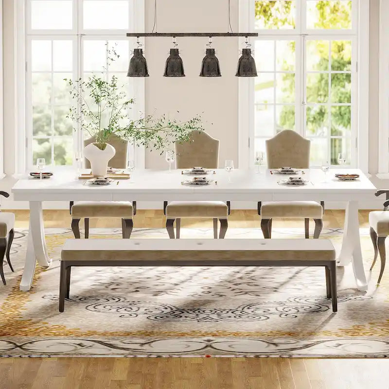 Tavolo da pranzo rettangolare per 6-8 persone, tavoli da cucina in legno di grandi dimensioni da 78 pollici, stile fattoria