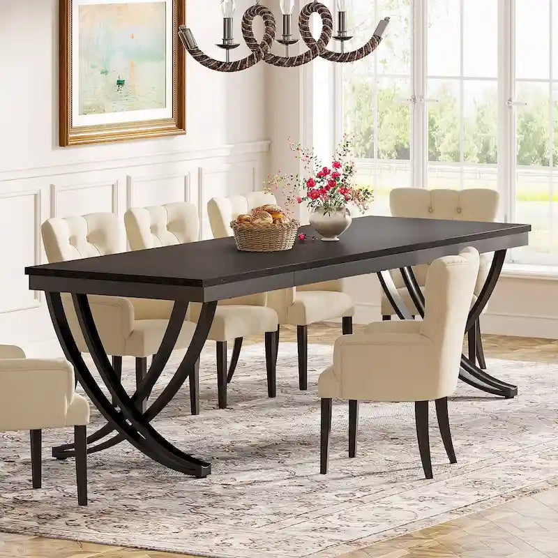 Tavolo da pranzo rettangolare per 6-8 persone, tavoli da cucina in legno di grandi dimensioni da 78 pollici, stile fattoria