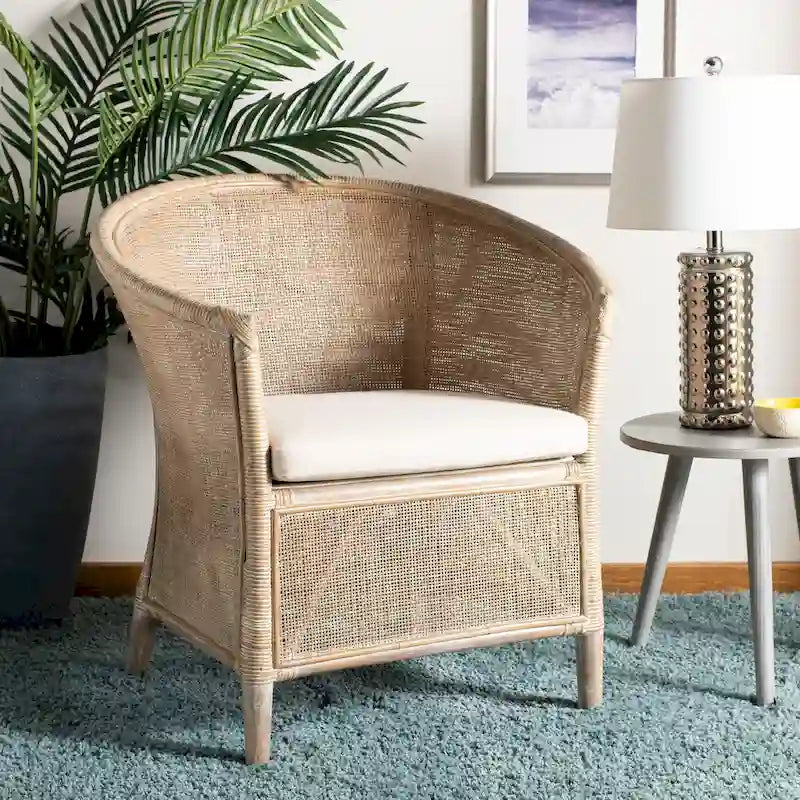 SAFAVIEH Basilina Rattan Arm Chair Washed - 31.5 x 29.9 x 25.6 - 30Wx26Dx32H
