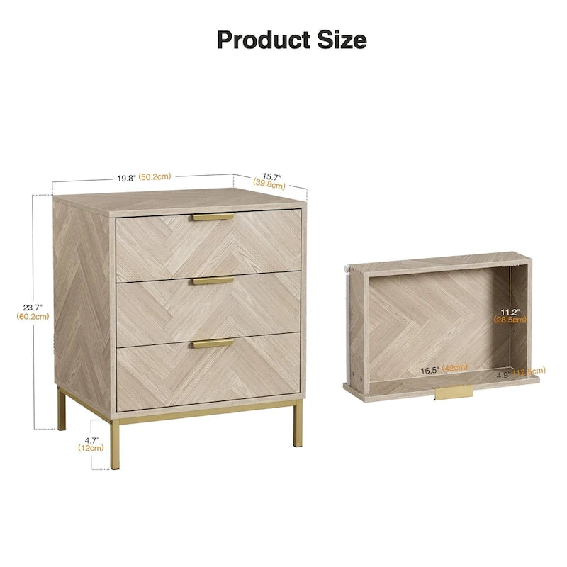 Comodino moderno Anmytek con 3 cassetti in legno e contenitore per camera da letto e soggiorno