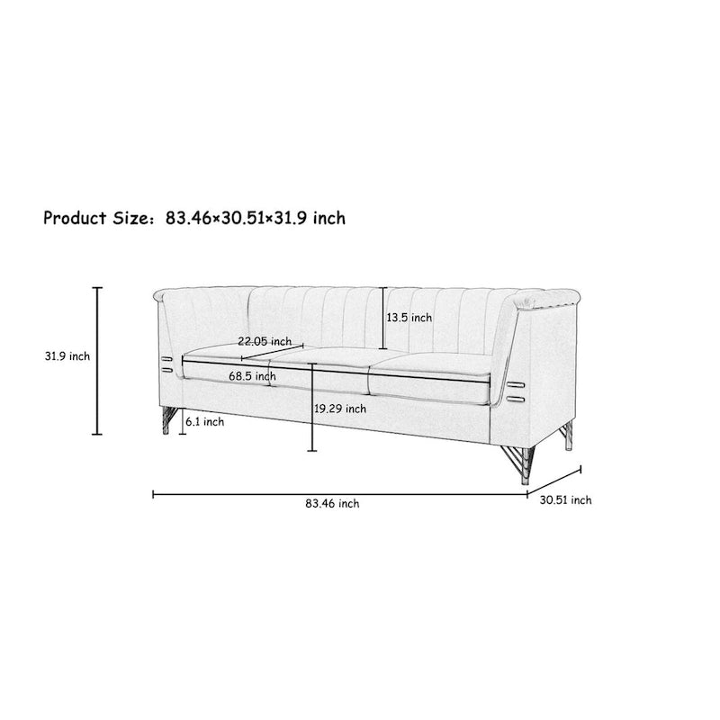 Divano da soggiorno moderno con rivestimento in velluto, divano a 3 posti con gambe in metallo dorato e divano verde - 83,46*31,9*30,5