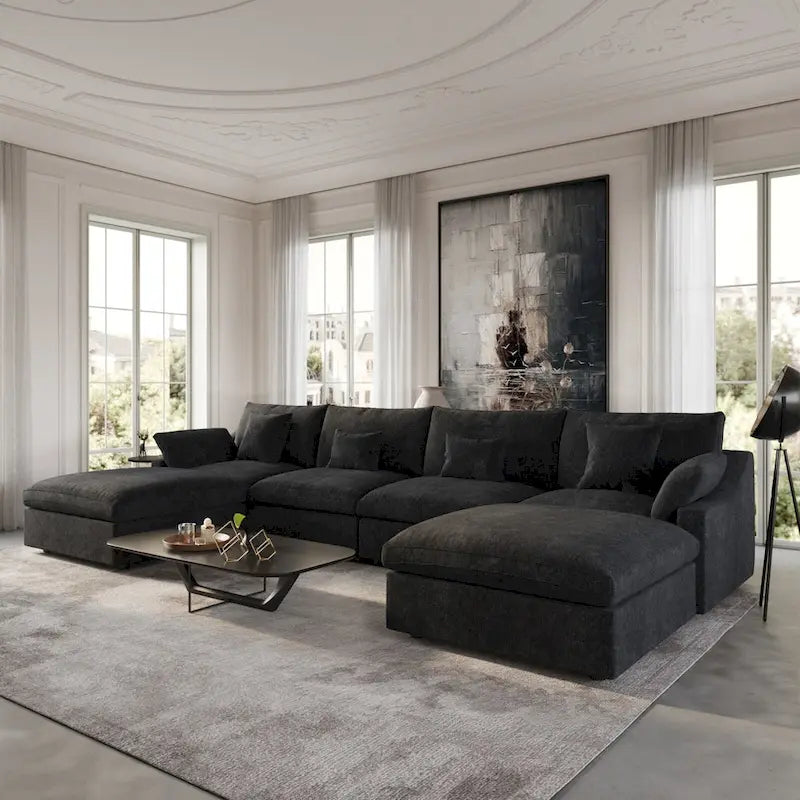 Divano componibile modulare convertibile 156, divani moderni minimalisti a forma di U con cuscini