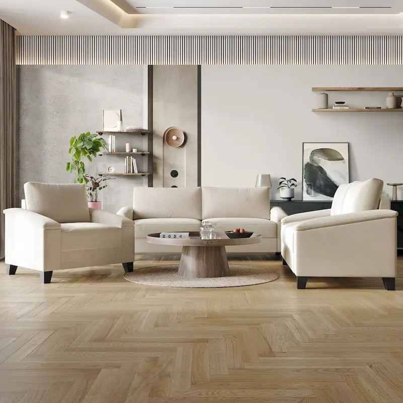 CraftPorch Simple Style Linen Upholstered 3-Piece Living Room Set