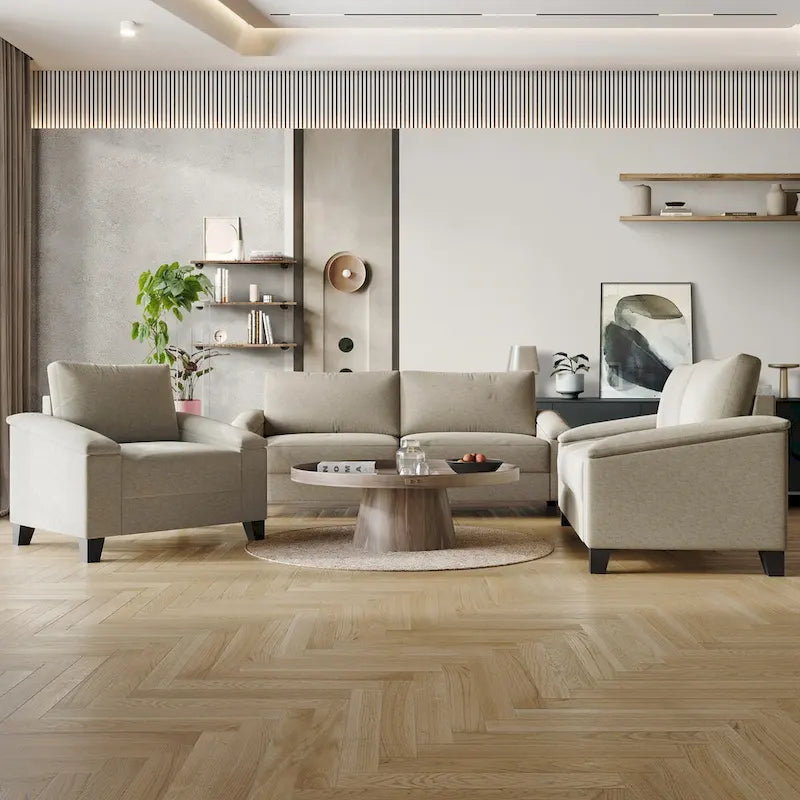 Set da soggiorno CraftPorch Simple Style con rivestimento in lino, 3 pezzi