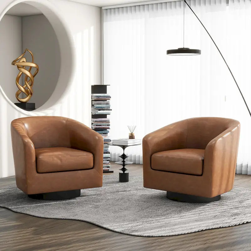 Modern Round Swivel Accent Chair Set of 2 Barrel Chair for Living Room