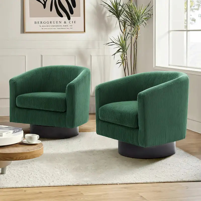 Set di 2 sedie girevoli rotonde moderne, sedia a botte per soggiorno