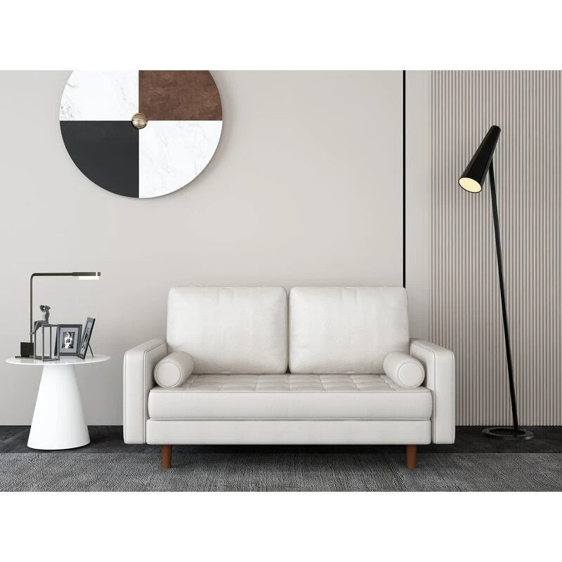 59 Mid-Century Square Arm Leather Loveseat