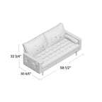 59 Divano a due posti in pelle con braccioli quadrati di metà secolo