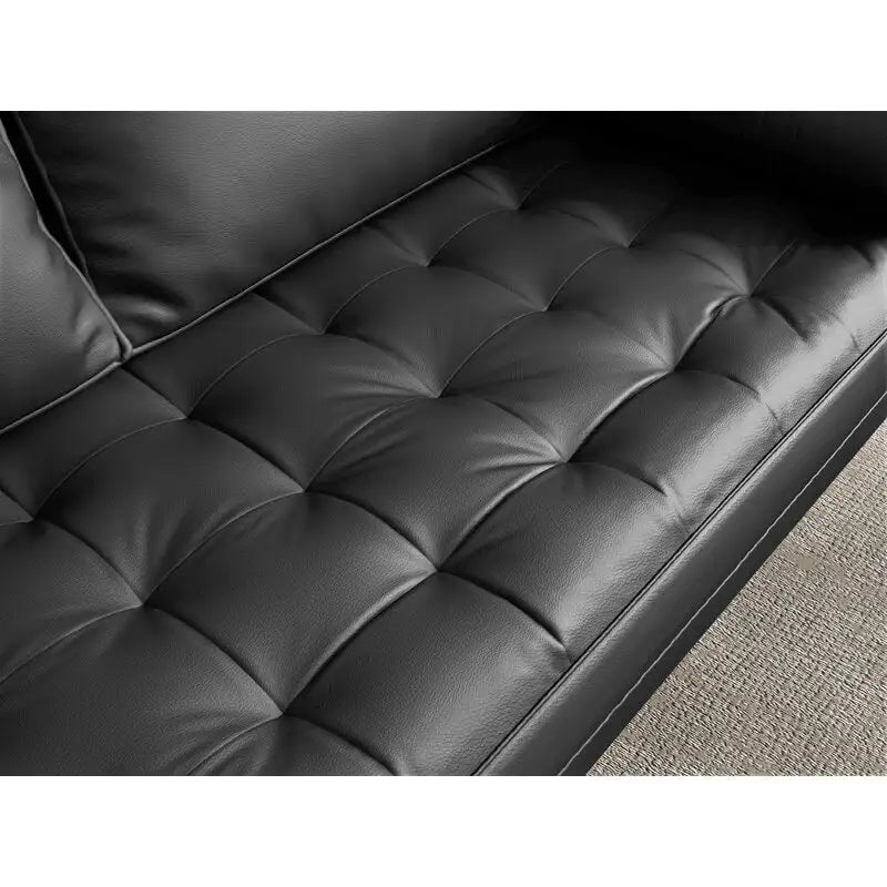 59 Divano a due posti in pelle con braccioli quadrati di metà secolo