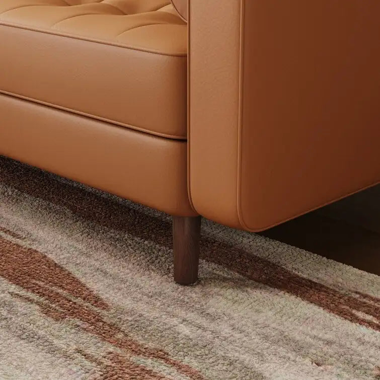 59 Divano a due posti in pelle con braccioli quadrati di metà secolo