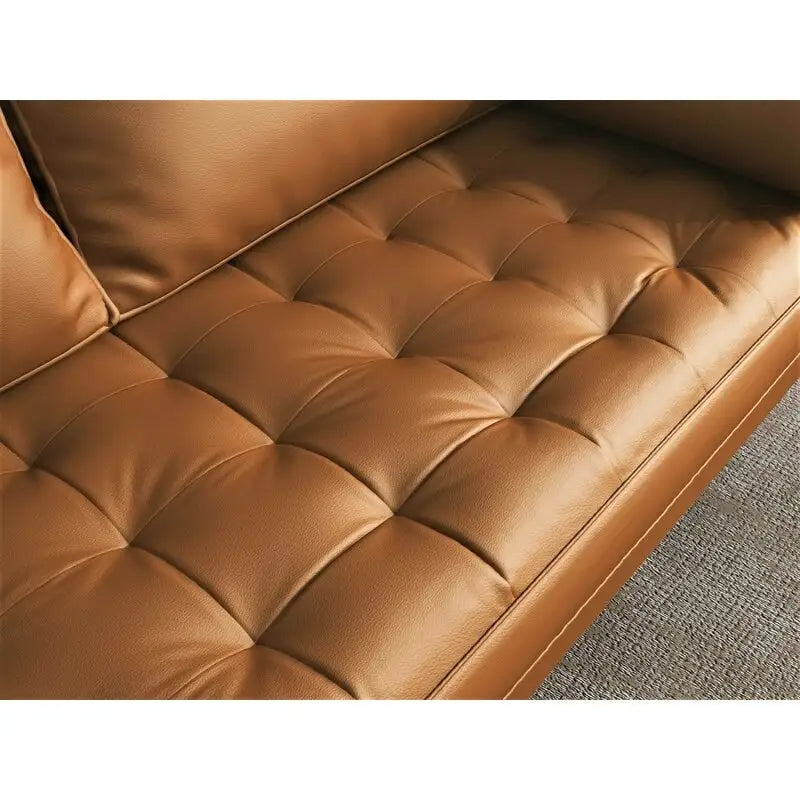 59 Divano a due posti in pelle con braccioli quadrati di metà secolo
