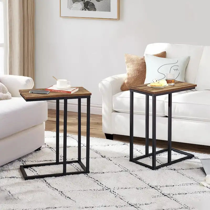 Javlergo Set di 2 tavolini da divano a forma di C, tavolino piccolo per soggiorno, tavolino stretto da comodino/tavolino porta TV