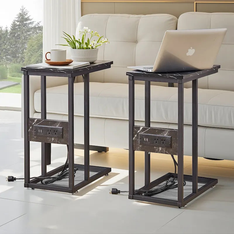 Javlergo Set di 2 tavolini da divano a forma di C, tavolino piccolo per soggiorno, tavolino stretto da comodino/tavolino porta TV