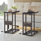 Javlergo Set di 2 tavolini da divano a forma di C, tavolino piccolo per soggiorno, tavolino stretto da comodino/tavolino porta TV