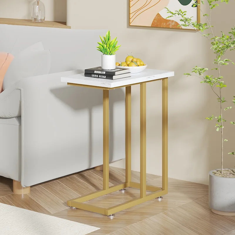 Javlergo Set di 2 tavolini da divano a forma di C, tavolino piccolo per soggiorno, tavolino stretto da comodino/tavolino porta TV