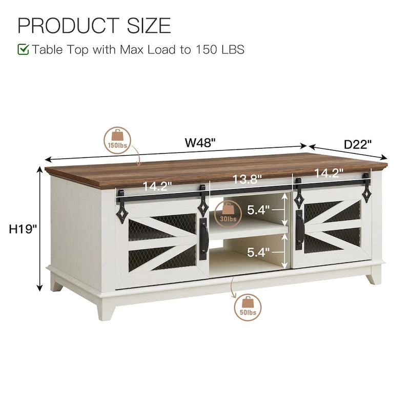 Tavolino da caffè in stile rustico con spazio di archiviazione e ante scorrevoli, tavolo da cocktail