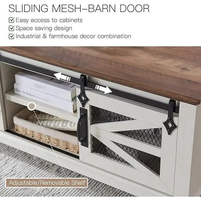 Tavolino da caffè in stile rustico con spazio di archiviazione e ante scorrevoli, tavolo da cocktail