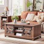 Tavolino da caffè in stile rustico con spazio di archiviazione e ante scorrevoli, tavolo da cocktail