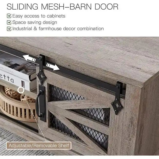 Tavolino da caffè in stile rustico con spazio di archiviazione e ante scorrevoli, tavolo da cocktail